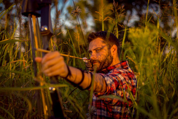 Young archer training with the bow