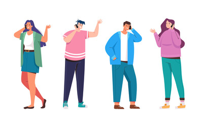 People man woman characters call phone isolated set. Vector flat graphic design illustration