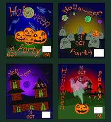 Four posters dedicated to the Halloween party