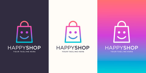 Happy Shop Logo designs Template, bag combined with face smile.