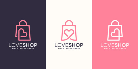 Love Shop Logo designs Template, bag combined with heart concept.