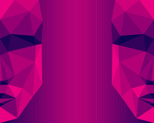Polygonal abstract red face on a red background. Low poly design. Creative geometric pattern. 3d vector illustration. 