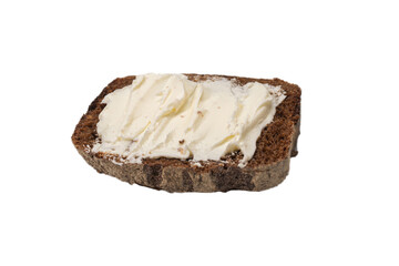 Brown bread and cheese isolated on white background.