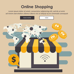 On line shopping and payment Methods. Mobile payments. Flat vector illustration