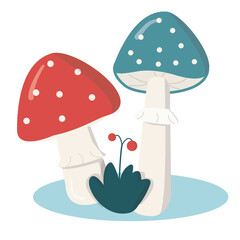 Two fungus fly-agarics on white background. Vector illustration for web, postcards, printing, etc
