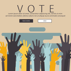 Vote now concept. Colorful up hands icon. Flat vector illustration