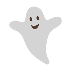 The translation opened his arms and smiled happily. Illustration for helloin welcome screen, illustration for social network or blog post. The good ghost invites and greets. Flat vector clipart