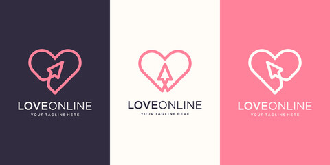 Love Online Logo designs Template. cursor combined with heart line art. - obrazy, fototapety, plakaty