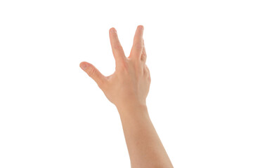 Male hand isolated on white background.
