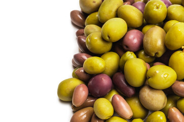 Tasty mix olives background.