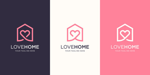 Love home Logo designs Template. house combined with heart.