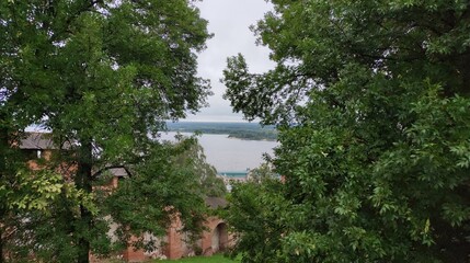 river, trees, fortress