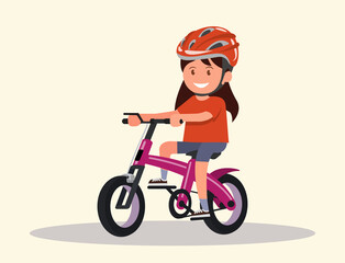 Fototapeta na wymiar Cheerful girl rides a bicycle. Vector illustration.