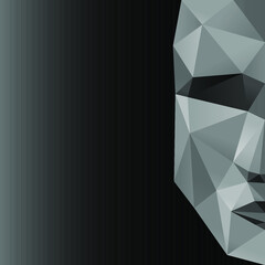 Polygonal grey face on a black background. Low poly design. Creative geometric pattern. More patterns in my abstract backgrounds collections.