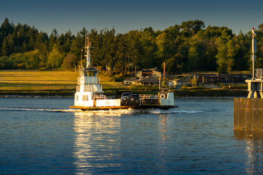 Anacortes, WA - USA / 09/09/2020: Guemes Island Ferry crossing from Anacortes