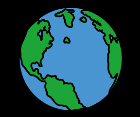 Planet earth on a black background. Cartoon. Vector illustration.