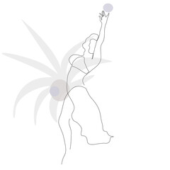 Abstract figure of  dancing girl. Art template with modern hand-drawn texture. Continuous drawing with one line. Creative background for cards, covers, posters, apparel printing. Editable.