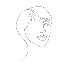 Abstract portrait of woman. Art template  for cards, covers, posters, apparel printing.  Continuous drawing with one line. Editable.