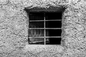 open window and rough wall