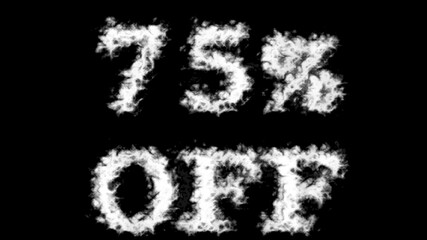 75% Off cloud text effect black isolated background. animated text effect with high visual impact. letter and text effect. 