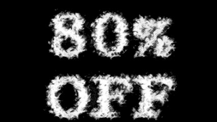 80% Off cloud text effect black isolated background. animated text effect with high visual impact. letter and text effect. 