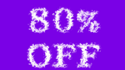 80% Off cloud text effect violet isolated background. animated text effect with high visual impact. letter and text effect. 