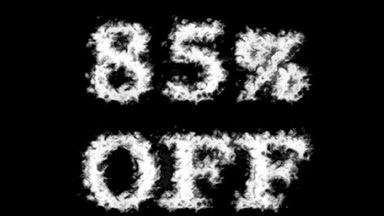 85% Off cloud text effect black isolated background. animated text effect with high visual impact. letter and text effect. 