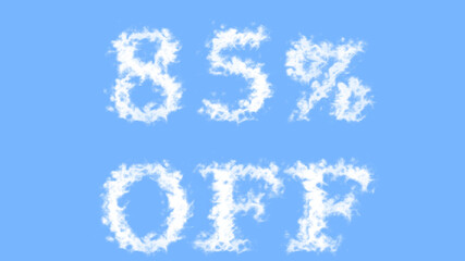 85% Off cloud text effect sky isolated background. animated text effect with high visual impact. letter and text effect. 