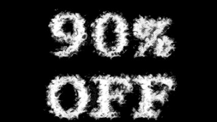 90% Off cloud text effect black isolated background. animated text effect with high visual impact. letter and text effect. 