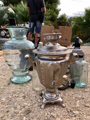 Alicante, Spain - September, 2020: Flea market on open air in Guardamar town.