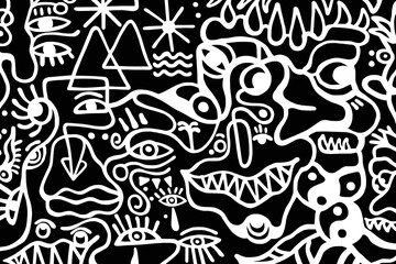 Black and white abstract pattern on black background, abstract design and background	