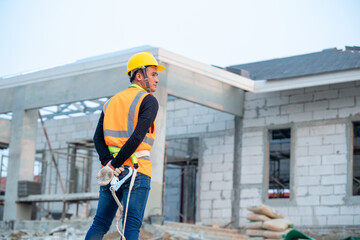 Engineer working in structure at the building under construction.