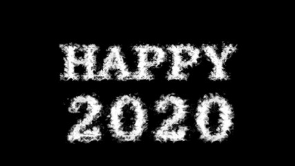 Happy 2020 cloud text effect black isolated background. animated text effect with high visual impact. letter and text effect. 