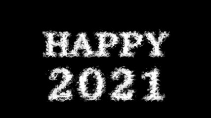 Happy 2021 cloud text effect black isolated background. animated text effect with high visual impact. letter and text effect. 