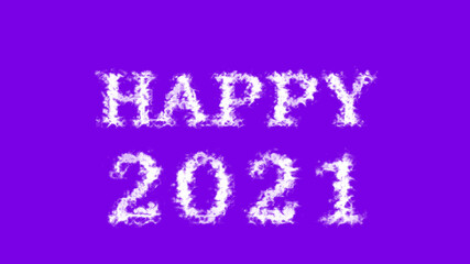 Happy 2021 cloud text effect violet isolated background. animated text effect with high visual impact. letter and text effect. 