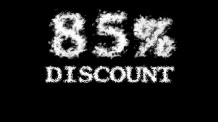 85% discount cloud text effect black isolated background. animated text effect with high visual impact. letter and text effect. 