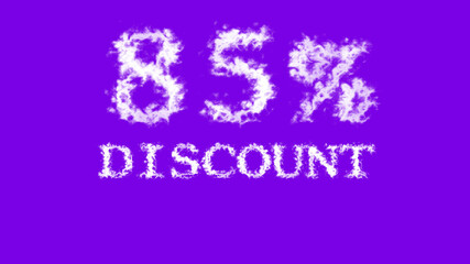 85% discount cloud text effect violet isolated background. animated text effect with high visual impact. letter and text effect. 