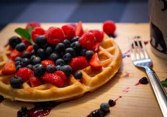 Waffle with fresh fruits for breakfast
