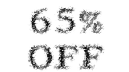 65% Off smoke text effect white isolated background. animated text effect with high visual impact. letter and text effect. 