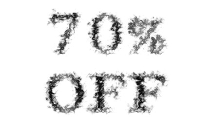 70% Off smoke text effect white isolated background. animated text effect with high visual impact. letter and text effect. 