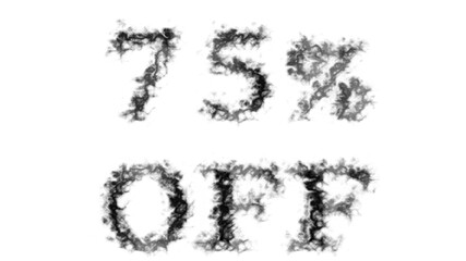 75% Off smoke text effect white isolated background. animated text effect with high visual impact. letter and text effect. 