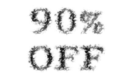 90% Off smoke text effect white isolated background. animated text effect with high visual impact. letter and text effect. 