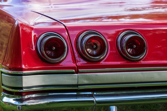 Close up of the tail lights of a classic American car from the sixties