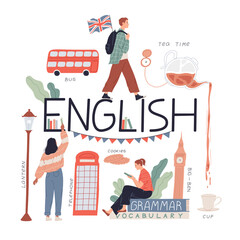 Studying English language and culture, travel to England - obrazy, fototapety, plakaty