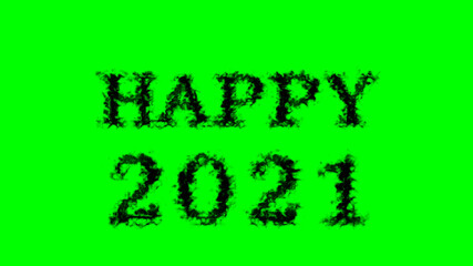 Happy 2021 smoke text effect green isolated background. animated text effect with high visual impact. letter and text effect. 