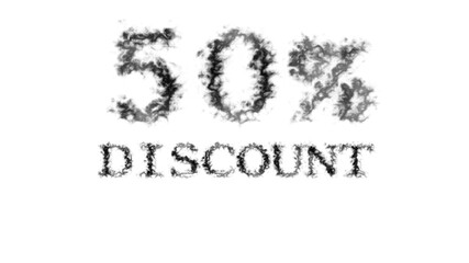 50% discount smoke text effect white isolated background. animated text effect with high visual impact. letter and text effect. 
