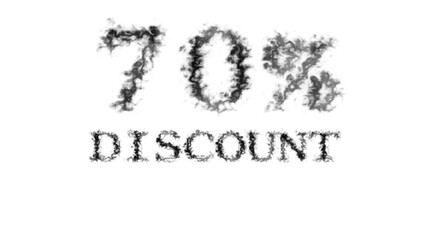 70% discount smoke text effect white isolated background. animated text effect with high visual impact. letter and text effect. 