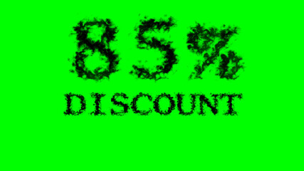 85% discount smoke text effect green isolated background. animated text effect with high visual impact. letter and text effect. 