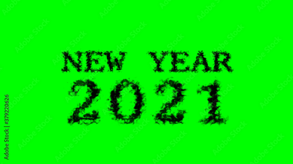 Poster new year 2021 smoke text effect green isolated background. animated text effect with high visual imp
