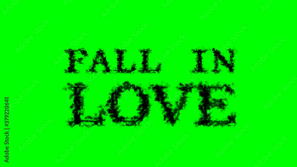 Aufkleber fall in love smoke text effect green isolated background. animated text effect with high visual impa